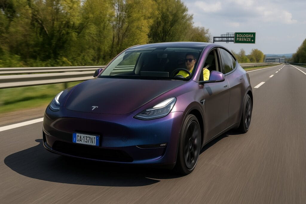 Tesla Model Y vs Volvo EX30 Tesla model Y Giulio autostrada